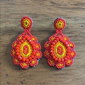 Handcrafted Fire Sunset Orange/Red/Yellow Tropical Vibes Large Beaded Earrings